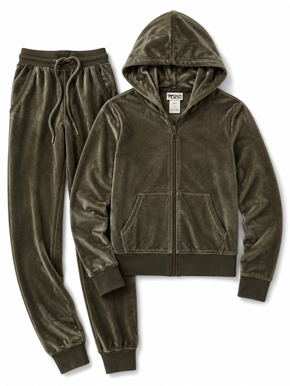 Velour Zip Hoodie & Jogger Set - Olive